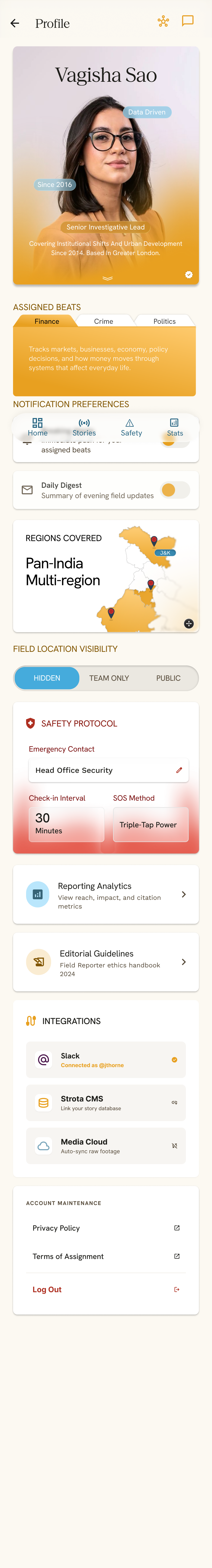 Reporter profile and settings